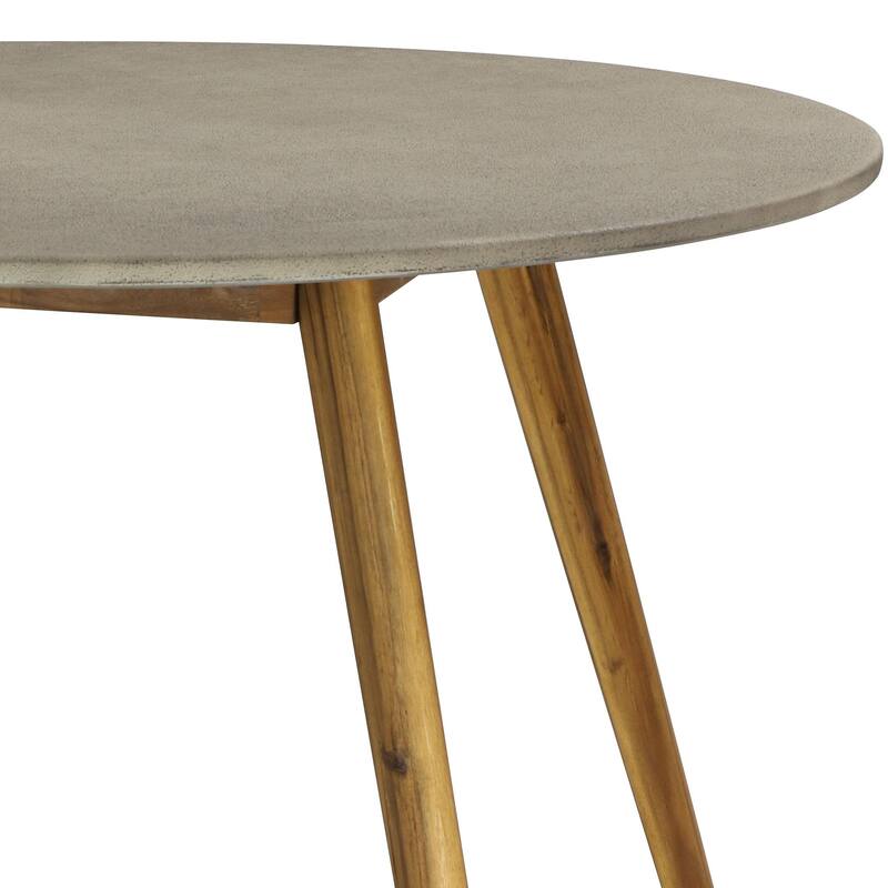 Gray Concrete Inspired Oval End Table Outdoor Accent Table with Brown Tapered Wood Legs
