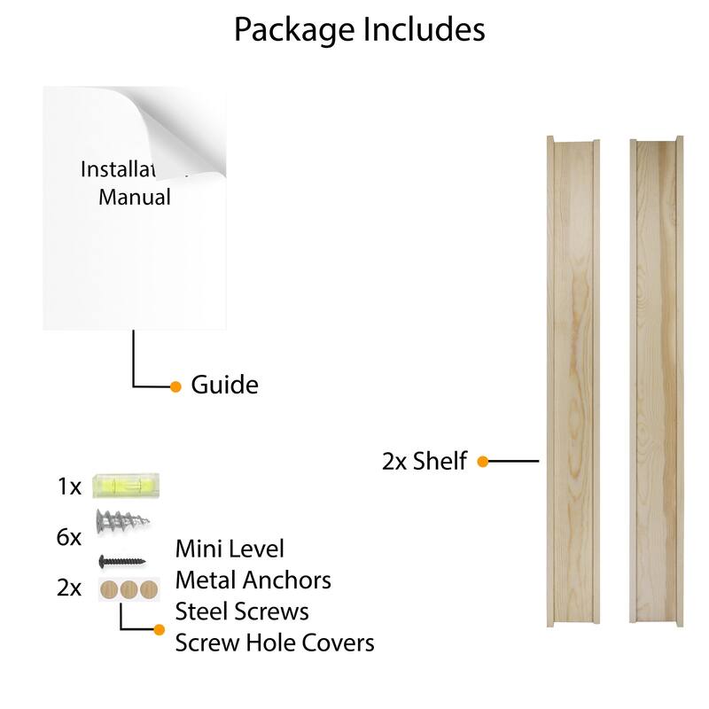 Wallniture Denver Natural Floating Shelves Picture Ledge Vinyl Display Bookshelf (Set of 2)