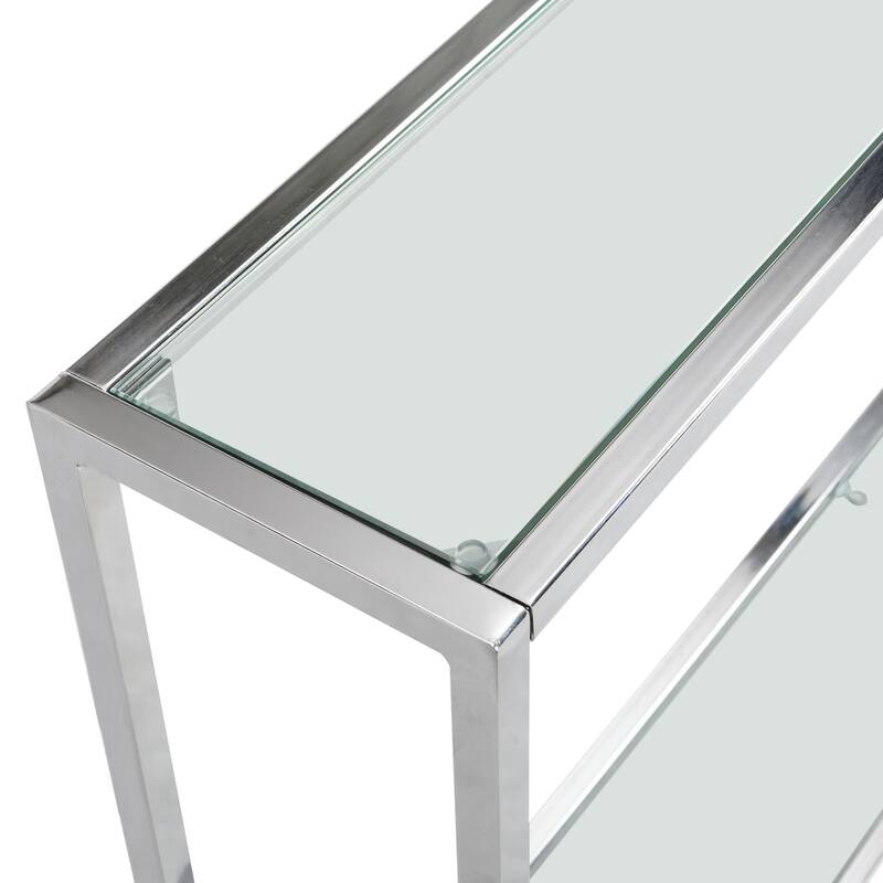 Tempered Glass Console Table - 56" - Clear and Chrome Finish