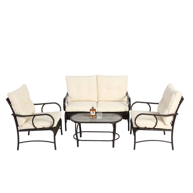 Classic Patio Sofa Wicker Conversation Set Rattan Sofa Chair wTable