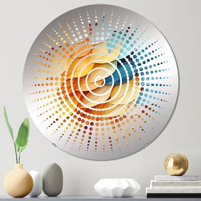 Designart "Colorful blue and yellow feathers" - Modern Feathers Sun Circles Wall Mirror