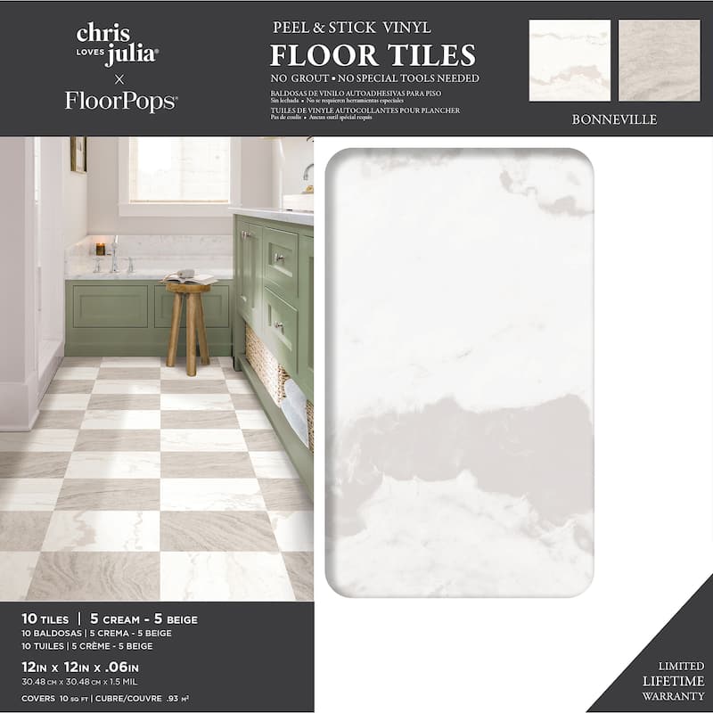 Chris Loves Julia x FloorPops Bonneville Beige Peel and Stick Floor Tiles