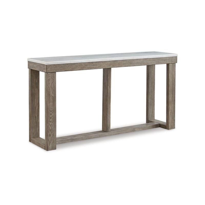 Aska Sofa Console Table, Block Profile, Marble Top, 64 Inch Taupe Gray
