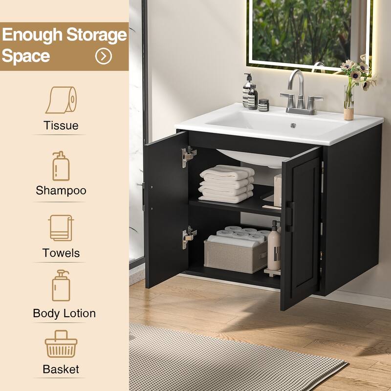 Anmytek 24'' Floating Bathroom Vanity Sink Combo Wall Mounted Cabinet with Soft Close Door