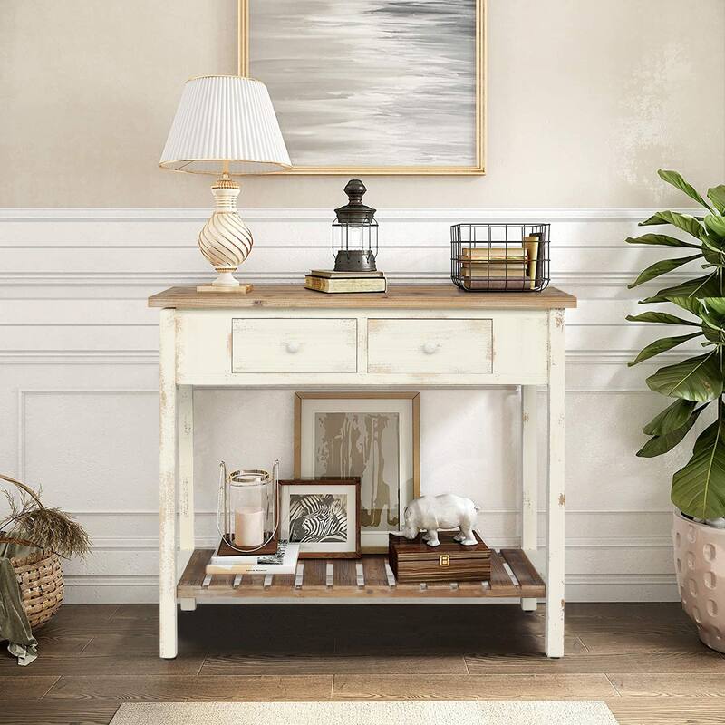 GDF Studio - Delaney Vintage Two-Drawer Console Table with Open Shelf