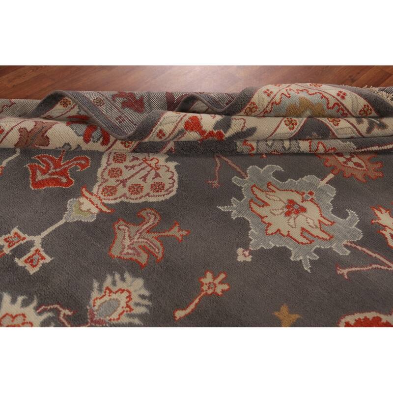 Gray Oushak Oriental Area Rug Hand-Knotted Wool Carpet - 8'10"x 11'9"