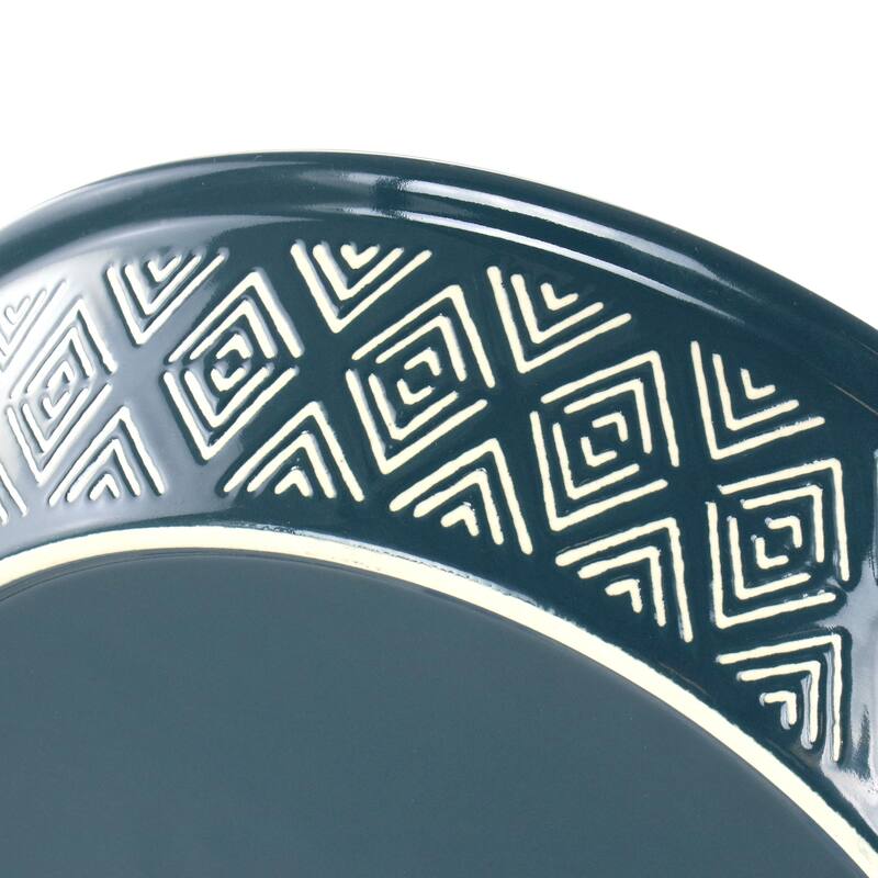 Laurie Gates 10 Inch Wax Relief Stoneware Tierra Pie Dish in Blue