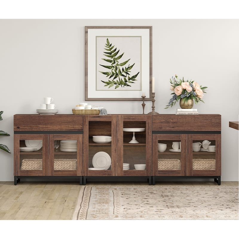 WAMPAT 3 in 1 Modern Sideboard with Adjustable Shelves and 2 Drawers, Coffee Bar Cabinet for Living Room, Kitchen