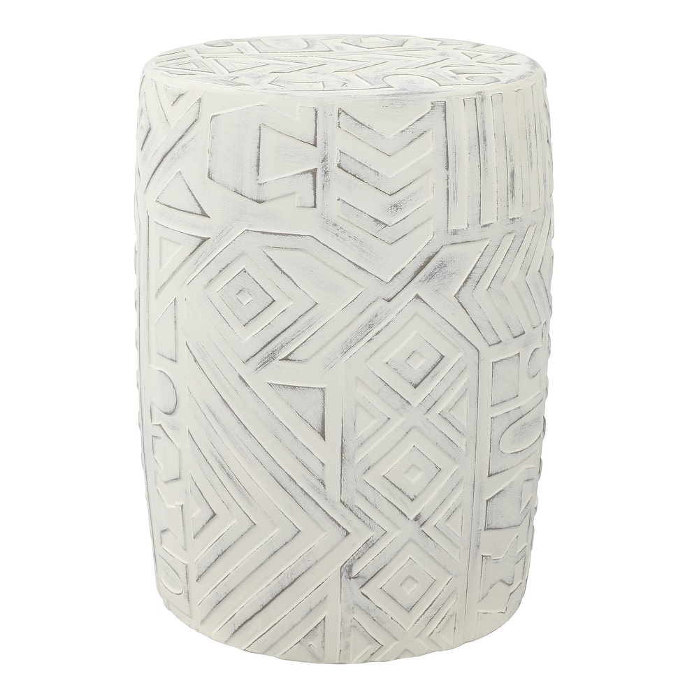 Yoli 17.75" Transitional Bohemian Geometric Drum Garden Stool, by JONATHAN Y