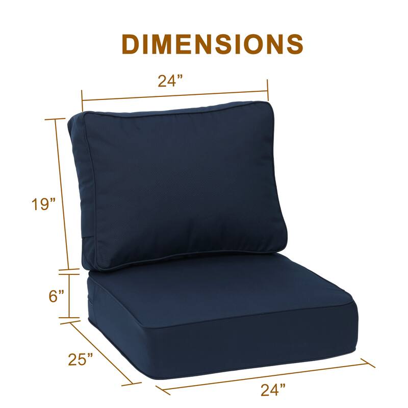 Aoodor 24x25x6 Inch Outdoor Patio Chair Cushions Set, Weather-Resistant Sunbrella Fabric Outdoor Cushion - 24"x25"