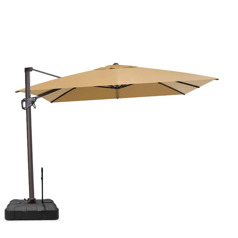 VredHom Patio Outdoor 9 x 11 FT Cantilever-Offset Umbrella with Rod Wheel Base - Tan