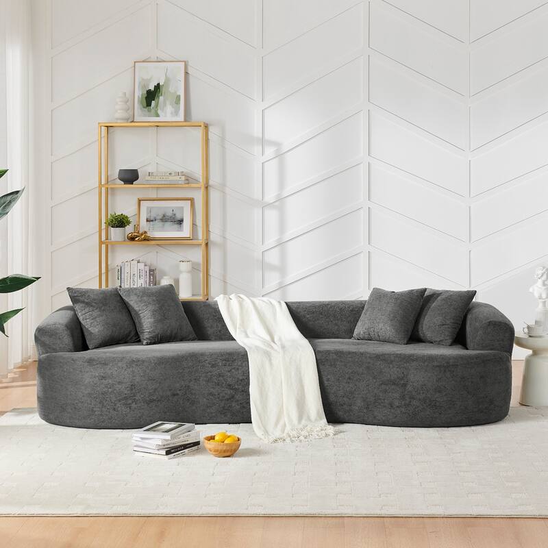 Modern Cloud 4 Seater Sectional Curved Sofa, Minimalist Compression Living Room Couch, No Assembly Needed, Chenille - Dark Grey