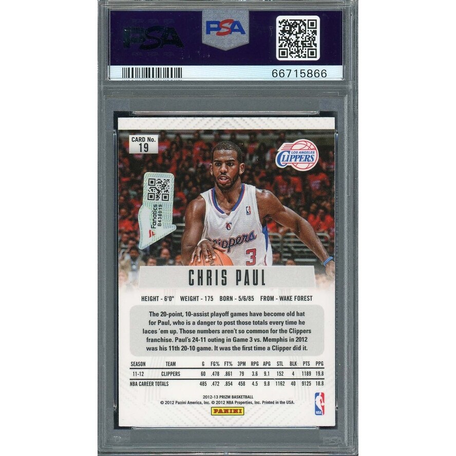 Chris Paul Autographed 2012 Panini Prizm Signed Card #19 Auto PSA 