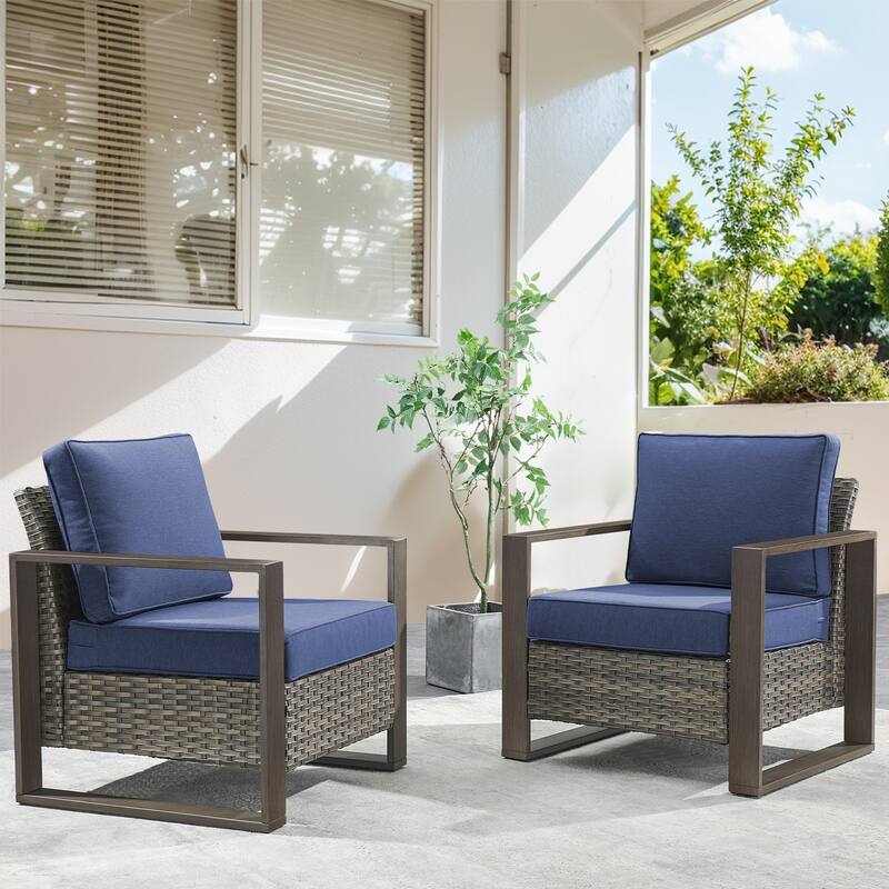 Rattan Patio Furniture Chairs Set with Sturdy Frame - Grey - Blue - Grey
