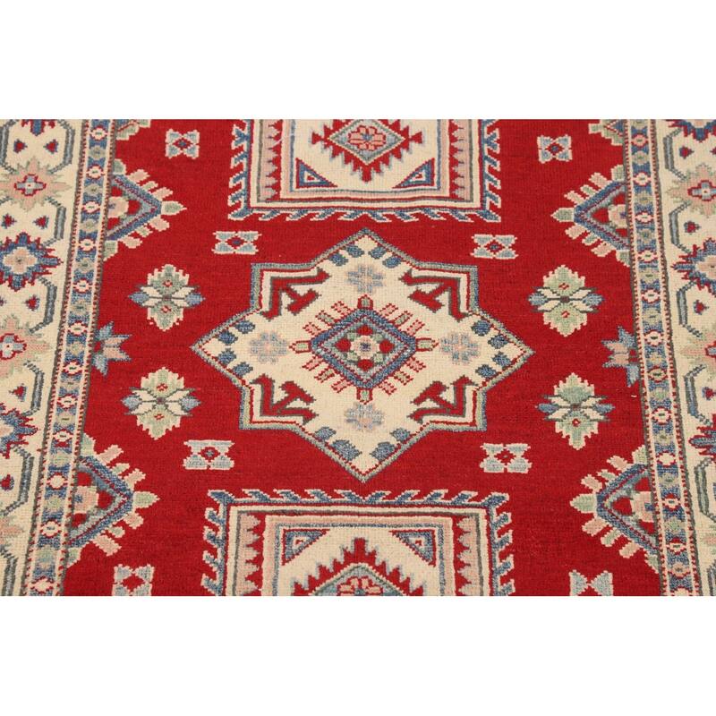 Red Kazak Foyer Rug Hand-Knotted Wool Carpet - 3'5" x 4'9"