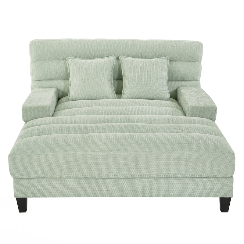 Modern Chaise Lounge Sofa 57.1" Sofa Bed Upholstered Lounge Sofa Chair with Adjustable Backrest and LED Light Strip