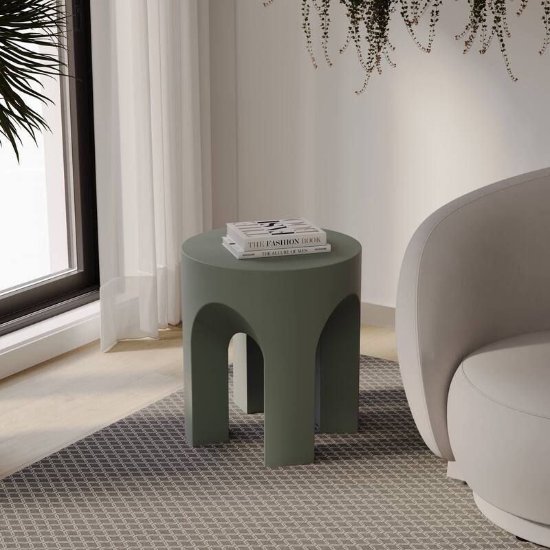 Round Side Table End Table in Fiberstone for Indoor and Outdoor