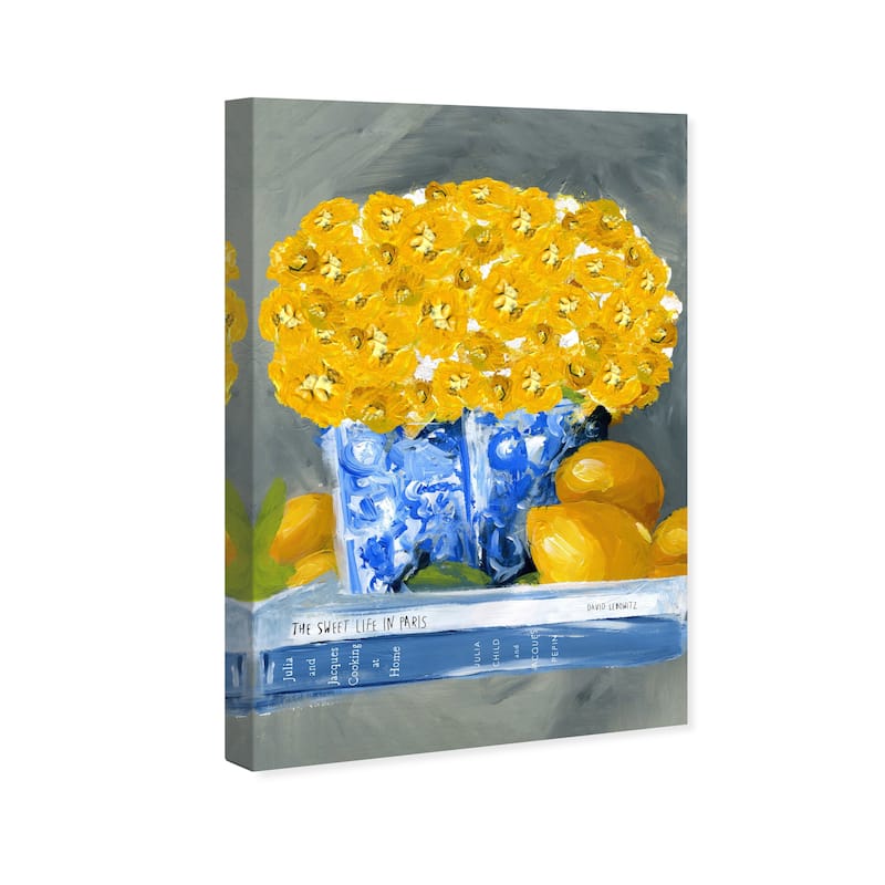 Wynwood Studio 'Cook Book Love' Floral and Botanical Wall Art Canvas Print Florals - Yellow, Blue