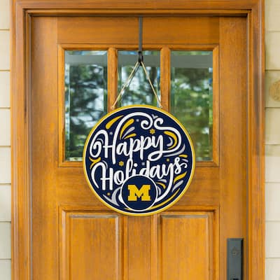 University of Michigan 18" x 18" Happy Holidays Door Décor Wall Sign - 18" x 18"