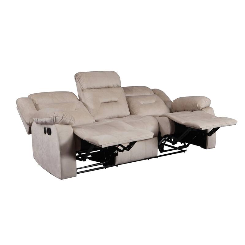 Velvet Upholstered Manual Motion Recliner Sofa with USB Port