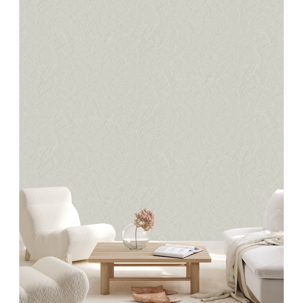 Beige Tan Cream Faux Fabric Texture, Plain Dimensional Modern Off White Wallpaper - Double Roll