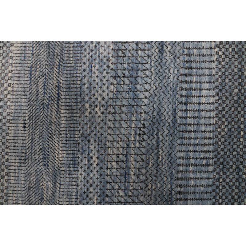 ECARPETGALLERY Hand-knotted Finest Silk Shadow Dark Blue Viscose, Wool Rug - 2'7 x 14'1