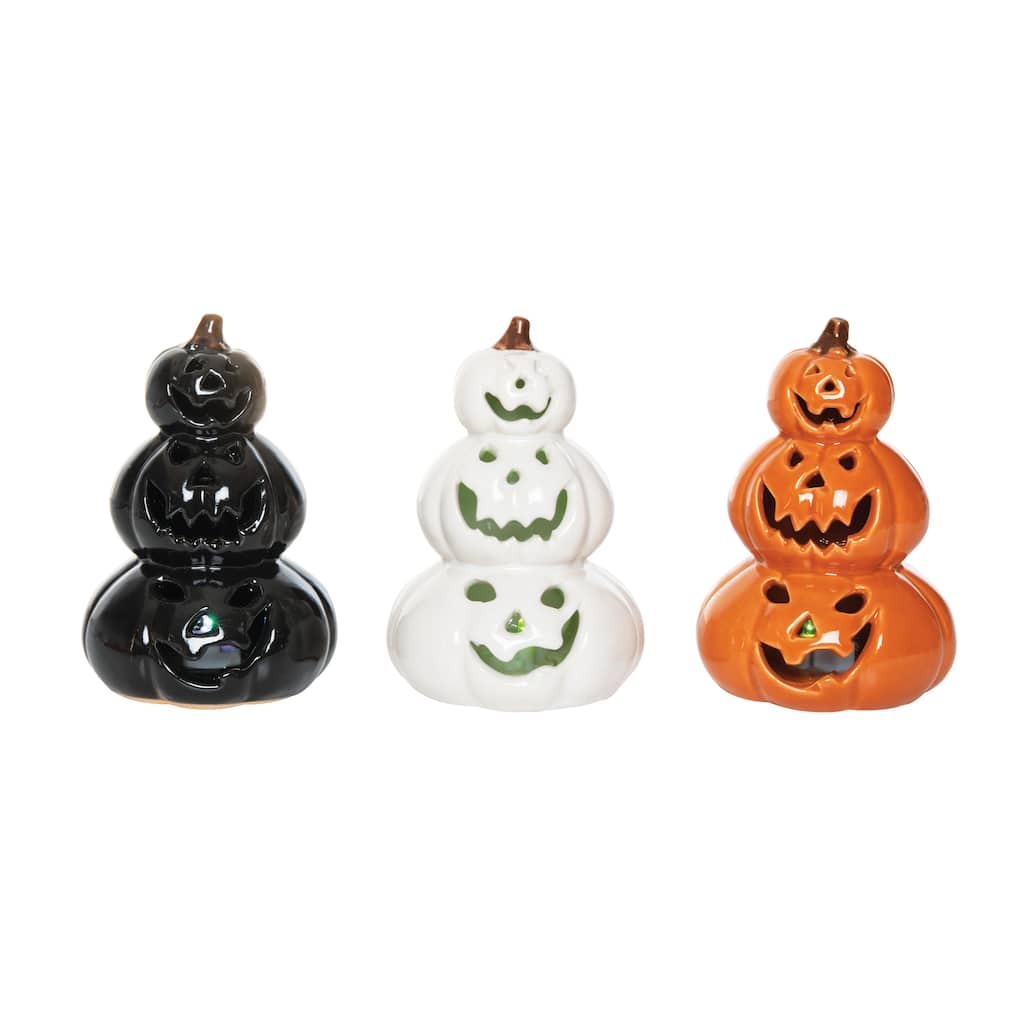 Triple Halloween Pumpkins Stack W/LED Figurine A/3