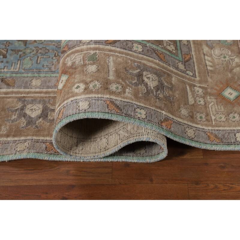 Geometric Blue Tabriz Persian Area Rug Oriental Handmade Wool Carpet - 6'5"x 9'5"