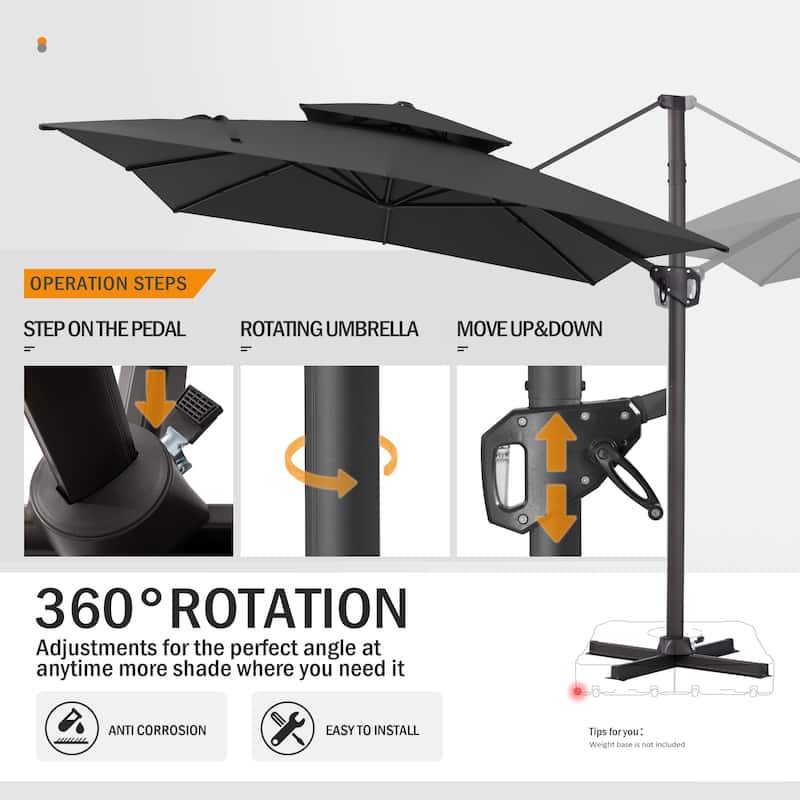 Pellebant 9X11 FT Double Top Patio Cantilever Umbrella, Base Not Included