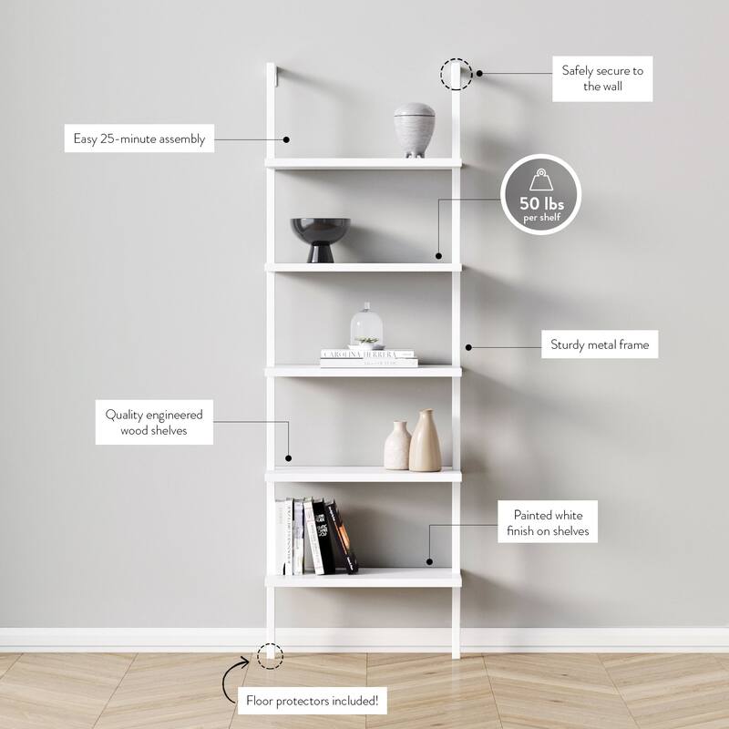 Nathan James Theo 5-Shelf Ladder Bookcase Wood with Metal Frame