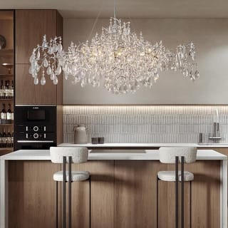 KAYLA 47.2" 14-Lights Gold Luxury Crystal Linear Chandelier