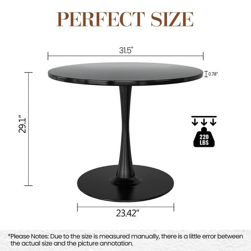 Grondin Mid-Century Modern Round Kitchen or Dining Table with Premium MDF Top and Steel Pedestal Base for Dining Room