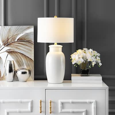 SAFAVIEH Lighting Norsi 27-inch Ivory Ceramic LED Table Lamp - 15" W x 15" L x 27.5" H