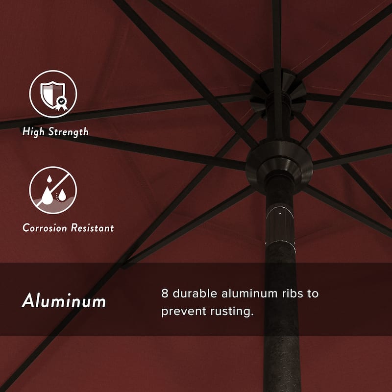 California Umbrella 9' Round Crank Lift Push Button Tilt Bronze Aluminum Patio Umbrella Sunbrella - Jockey Red