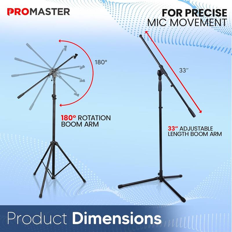 ProMaster Tripod Microphone Stand - Universal and Adjustable Professional Audio Telescopic Boom Arm Tripod Microphone Stand