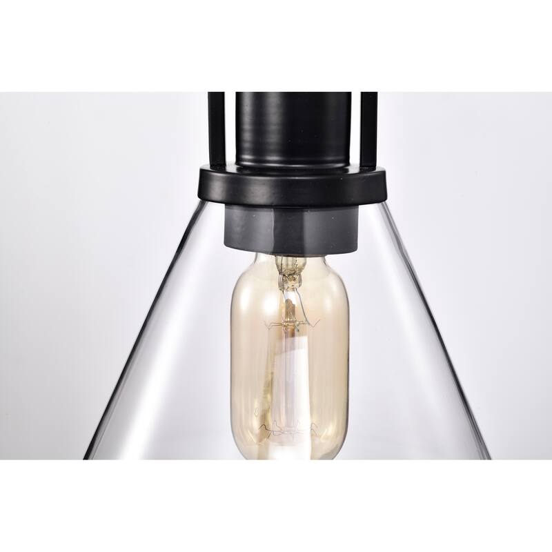 Matte Black 1-Light Mini Pendant with Clear Cone Glass Shade