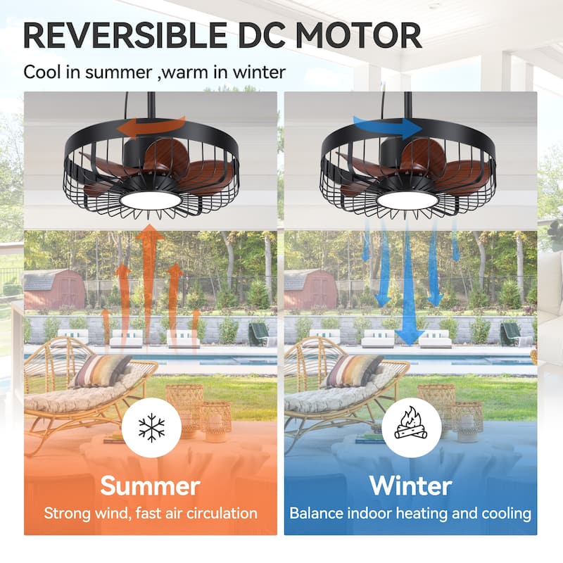 19" Waterproof Plug-in Outdoor Ceiling Fan with Light and Remote(5-Blade)