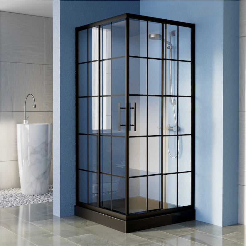 i-Homare 36 in.D x 36 in. W x 72 in. H Corner Shower Enclosure with Double Sliding Doors - 36" Dx36" Wx72" H - Matte Black
