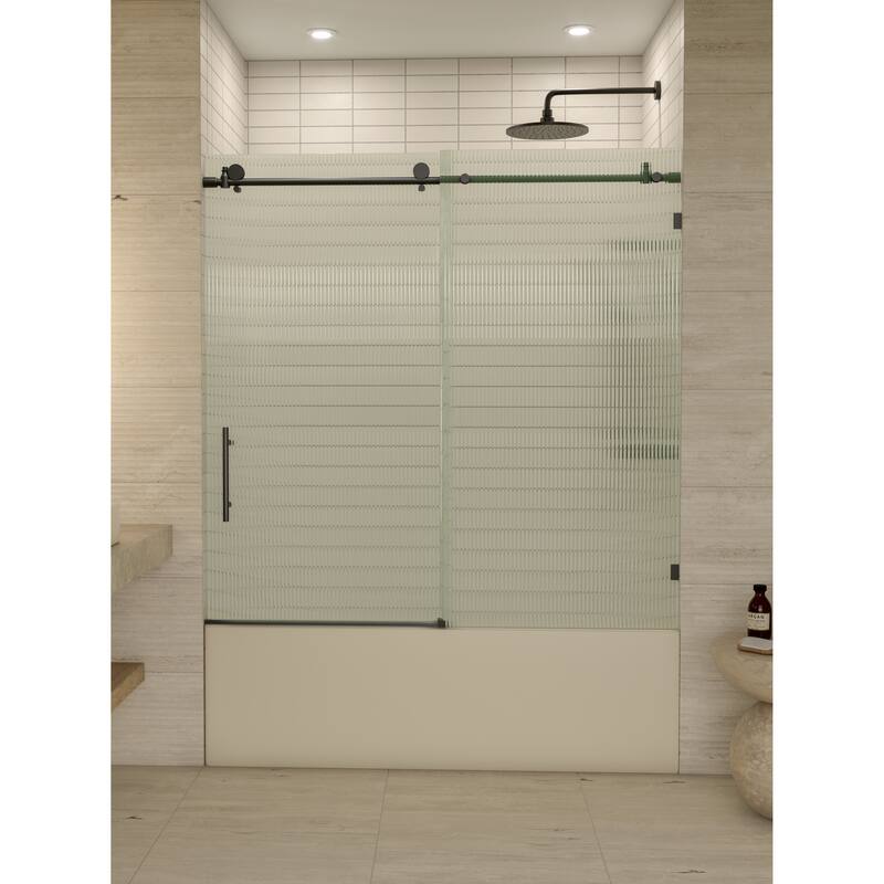 Galaxy 60 in. x 60 in. Fully Frameless Fluted Glass Sliding Bathtub Doors - Lefthand