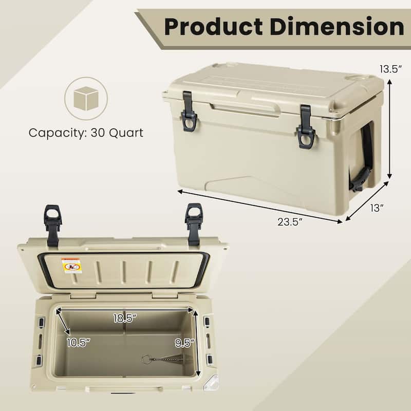 30 QT Rotomolded Cooler Portable Ice Chest Ice Retention for 5-7 Days