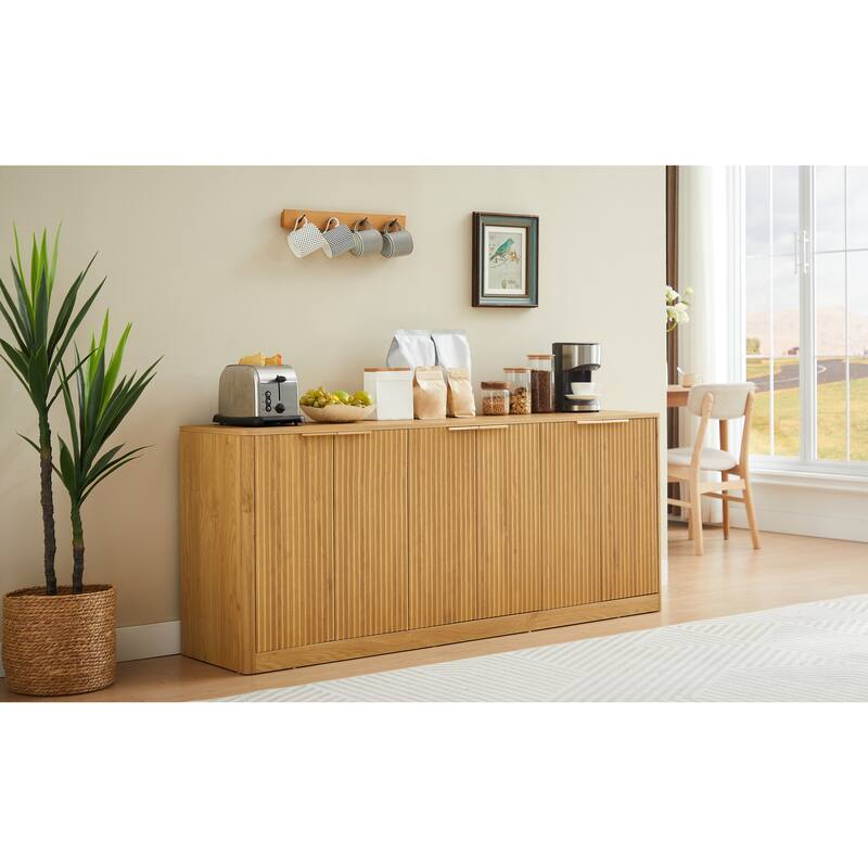 67-inch Modern Wavy Sideboard, Curved Contour Design Storage Cabinet, 6-door Cabinet With Storage Function, Suitable for kitchen