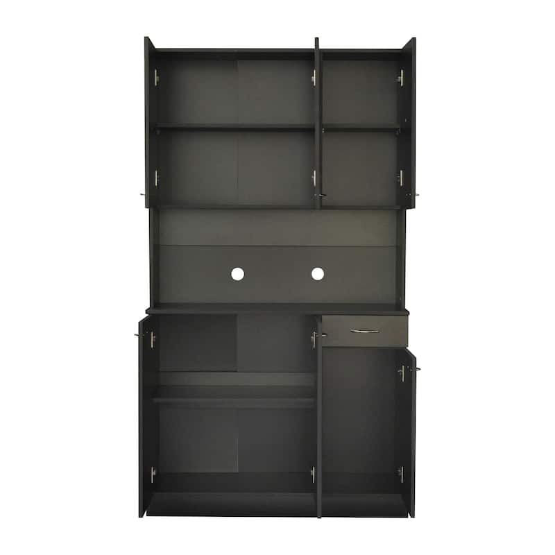 Freestanding Armoires Kitchen Cabinet, Tall Black Wardrobe Storage Cabinet with 6 Doors and Drawer for Bedroom