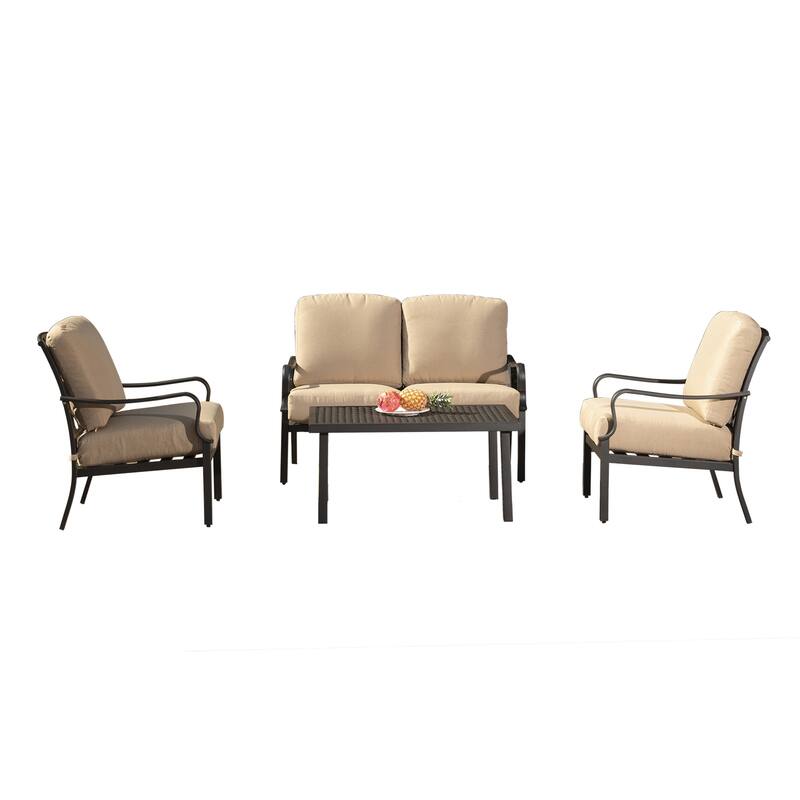 Outdoor 4 pcs Patio Conversation Set - Beige