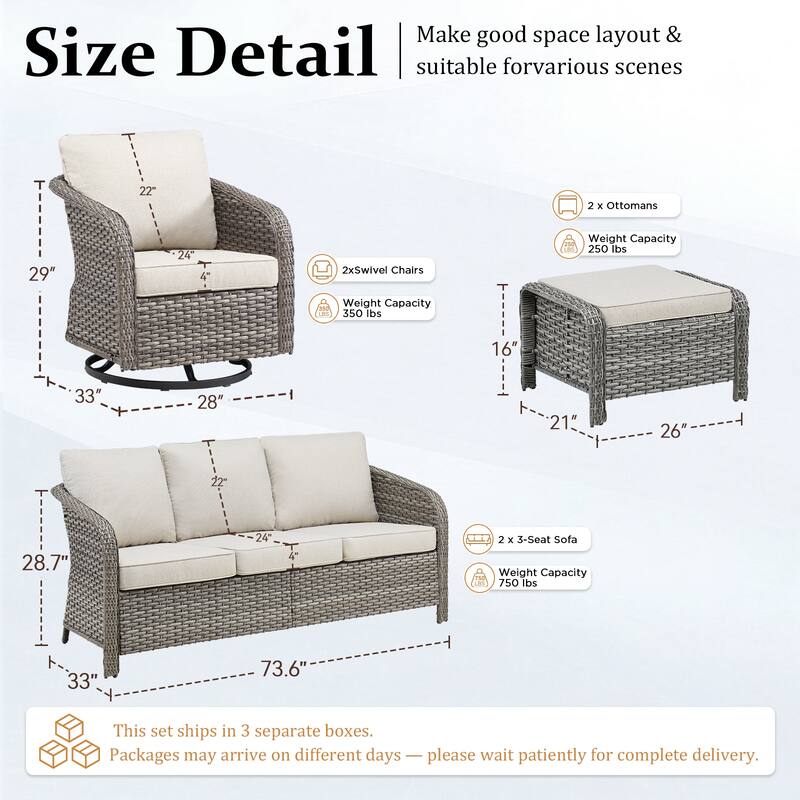 Pocassy Outdoor Patio Furniture Wicker Sofa Chair Set