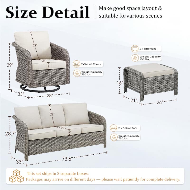 Pocassy Outdoor Patio Wicker Sofa Chair Furniture Set