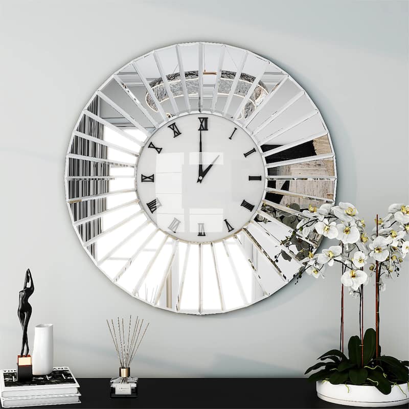 Mirrored Large Clocks Round Wall Clock - Silver