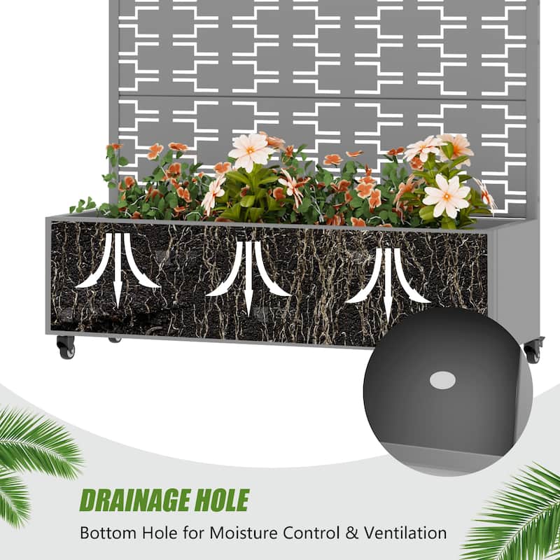 Metal Planter Box with Trellis Privacy Screen Planter Box with Lockable Wheels