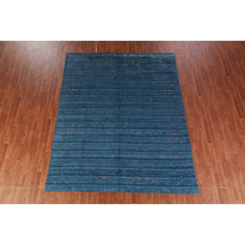 Hand Knotted Oriental 100% Wool Carpet Tribal Tribal Navy Blue & Blues Gabbeh Area Rug - 9' 10'' X 7' 10''
