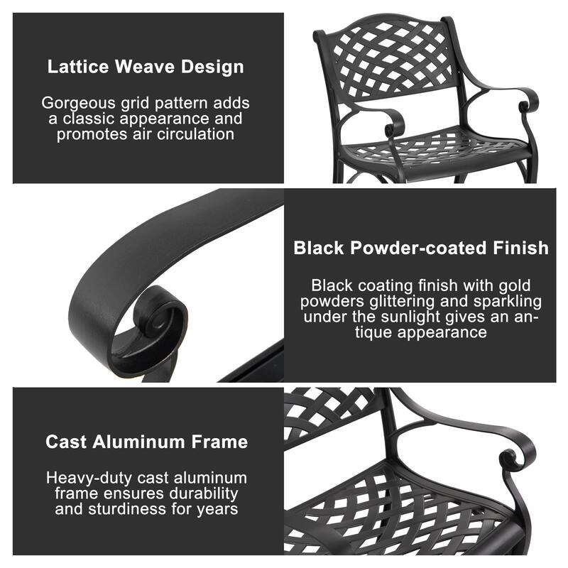 5-Piece Cast Aluminum Patio Dining Set with Umbrella Hole and Wide Seat