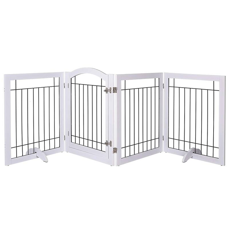 SPIRICH 96 inch Extra Wide 30 inches Tall Dog gate with Door Walk Through, Freestanding Wire Pet Gate,Pet Puppy Safety Fence